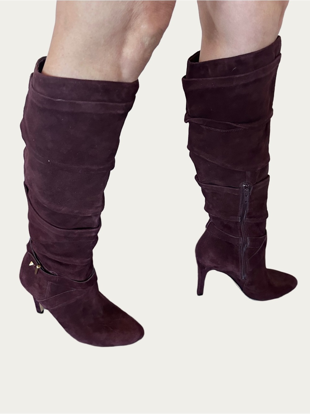 Guess Brown Suede Ruched Gathered Heeled Boots size 8